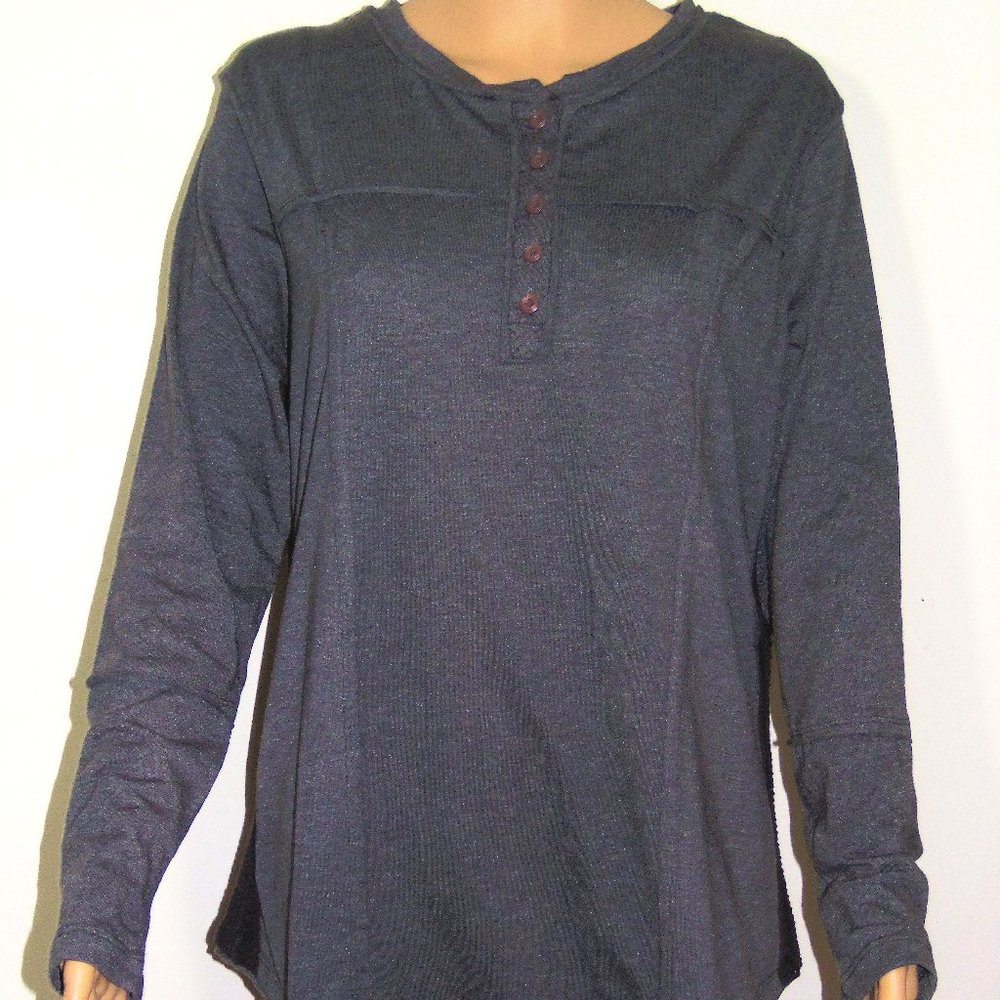 Mona B Lace Inset Henley Top - GRAPHITE
